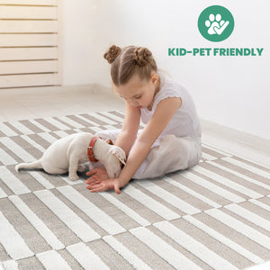 Step Collection High-Low Striped Beige/Cream Indoor Area Rug