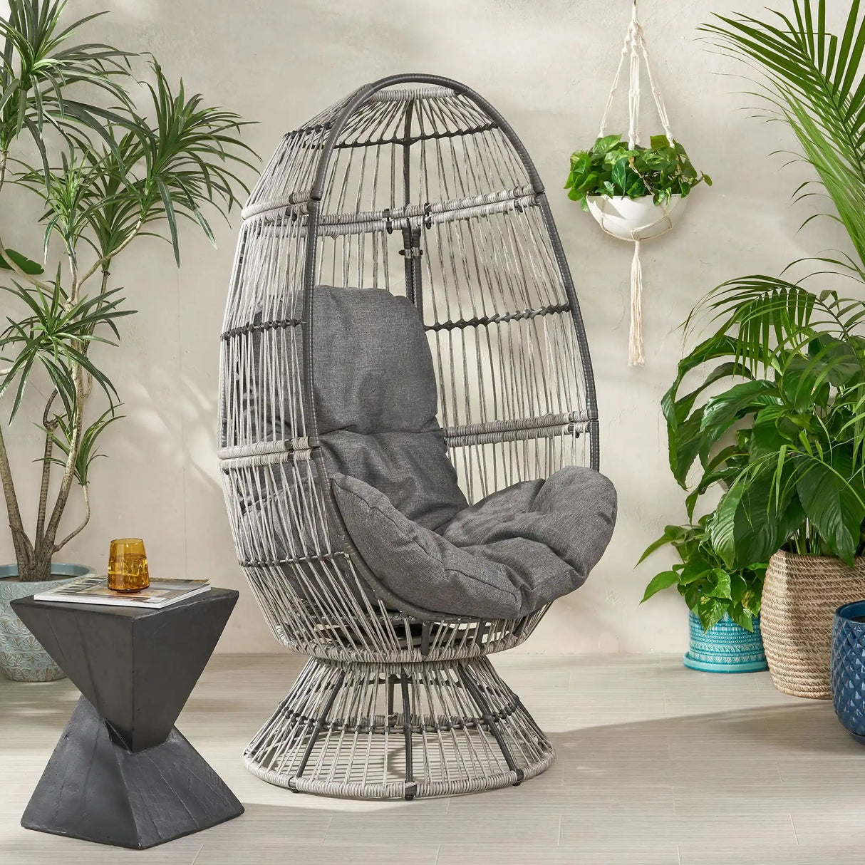 Patio Swivel Basket Egg Chair With Cushion - Best Buy Furniture