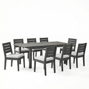 9-Piece Outdoor Dining Set with Extendable Acacia Wood Table and Cushioned Chairs