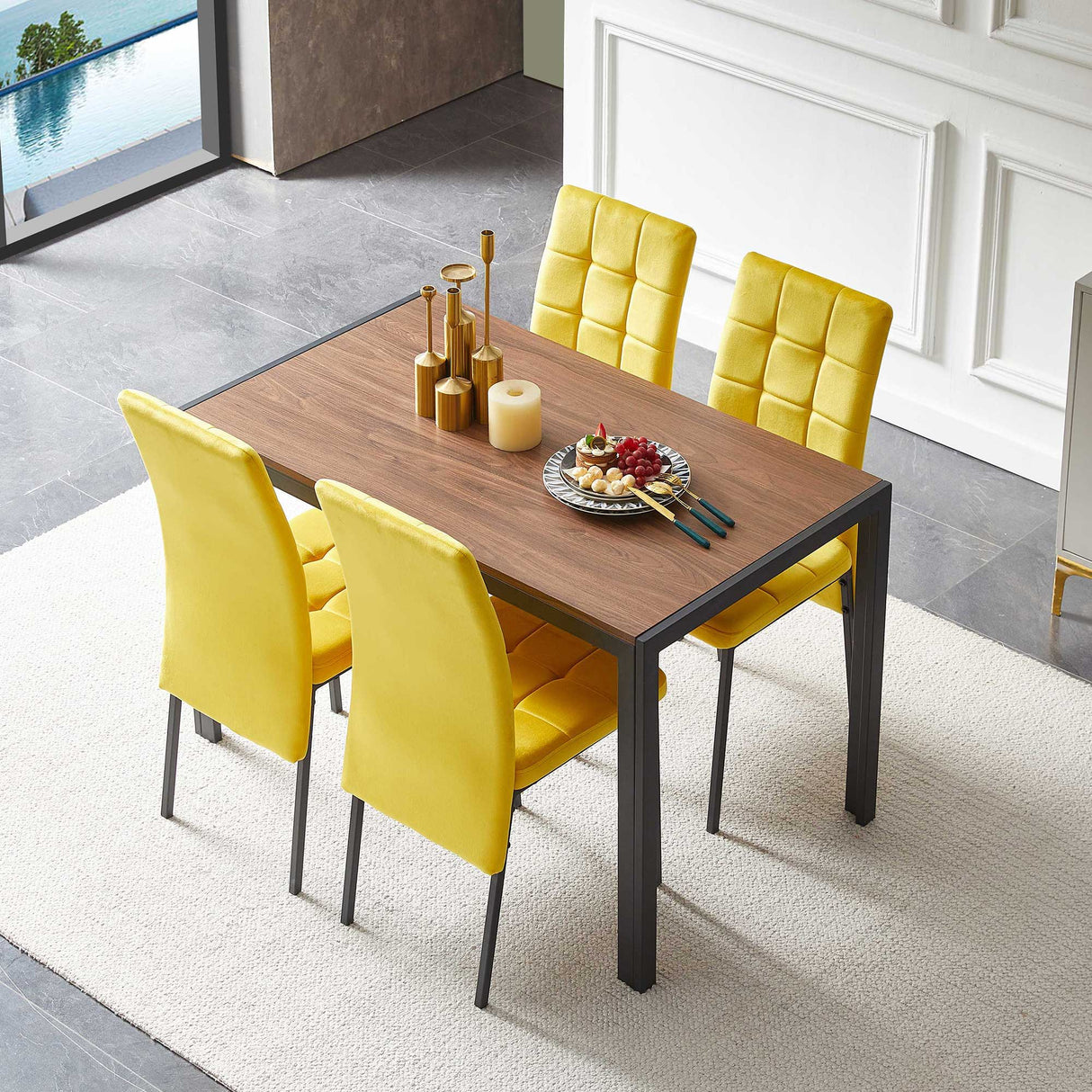 5 Piece Dining Set Including High Back Nordic Dining Chair & Creative Design Dining Table