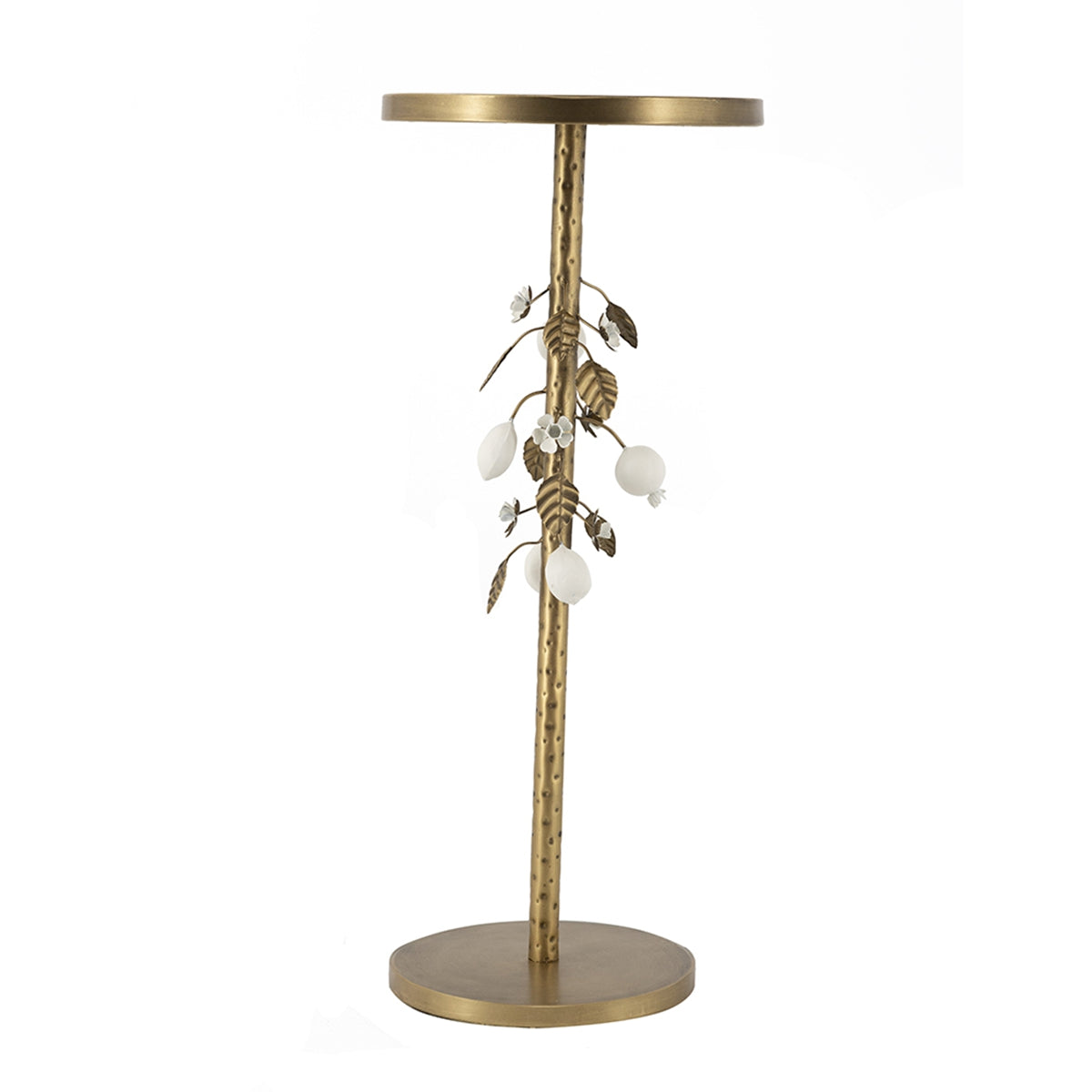 Round Iron Side Table with Botanical Details