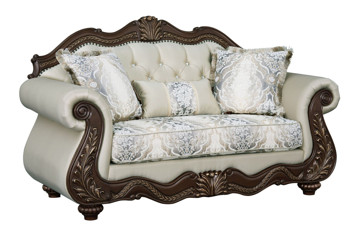 Pierce - Loveseat With 3 Pillows - Beige / Cherry - Best Buy Furniture