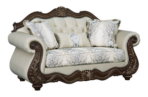Pierce - Loveseat With 3 Pillows - Beige / Cherry - Best Buy Furniture