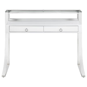 Serrano - 2 Drawer Writing Desk With Polished And Tempered Glass Hutch - Glossy White
