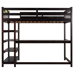 Loft Bed With Storage Shelves And Under Bed Desk