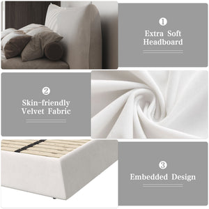 Upholstered Platform Bed With Special Shaped Headboard