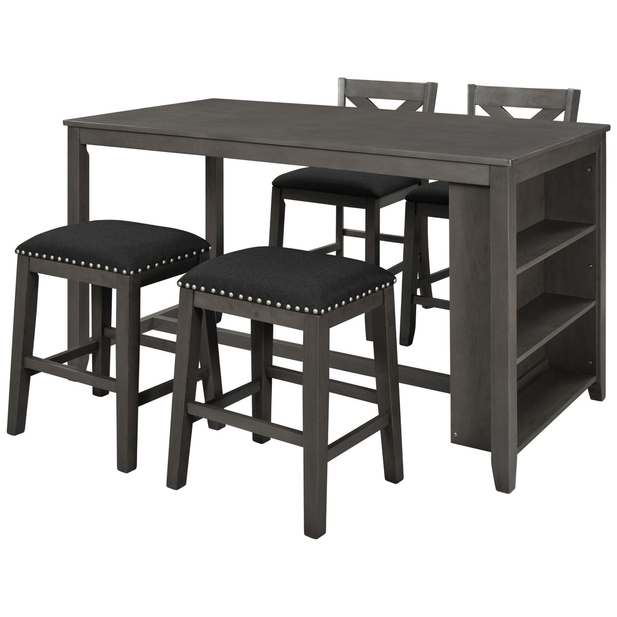 5 Pieces Counter Height Rustic Farmhouse Dining Room Wooden Bar Table Set With 2 Stools And 2 Chairs