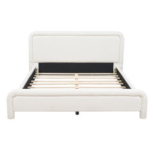 Queen Size Upholstered Platform Bed Frame with Curved Headboard