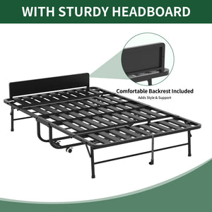 Twin Wide Folding Bed With Adjustable Headboard, Extra Long Rollaway For Tall People, Memory Foam Mattress - Black