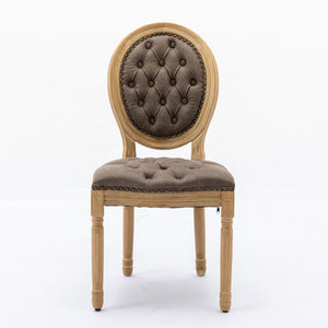 French Style Solid Wood Frame Antique Painting, Hand-Pulled Buckle Decoration Artificial Dining Chair With Nailhead Trim, Wood Legs