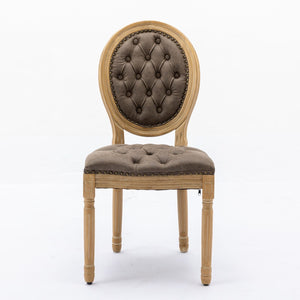 French Style Solid Wood Frame Antique Painting, Hand-Pulled Buckle Decoration Artificial Dining Chair With Nailhead Trim, Wood Legs