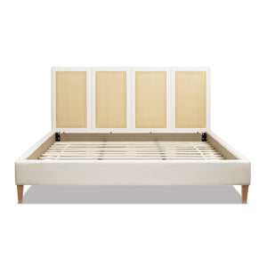 Toscana King Upholstered Cane Back Platform Bed, Antique