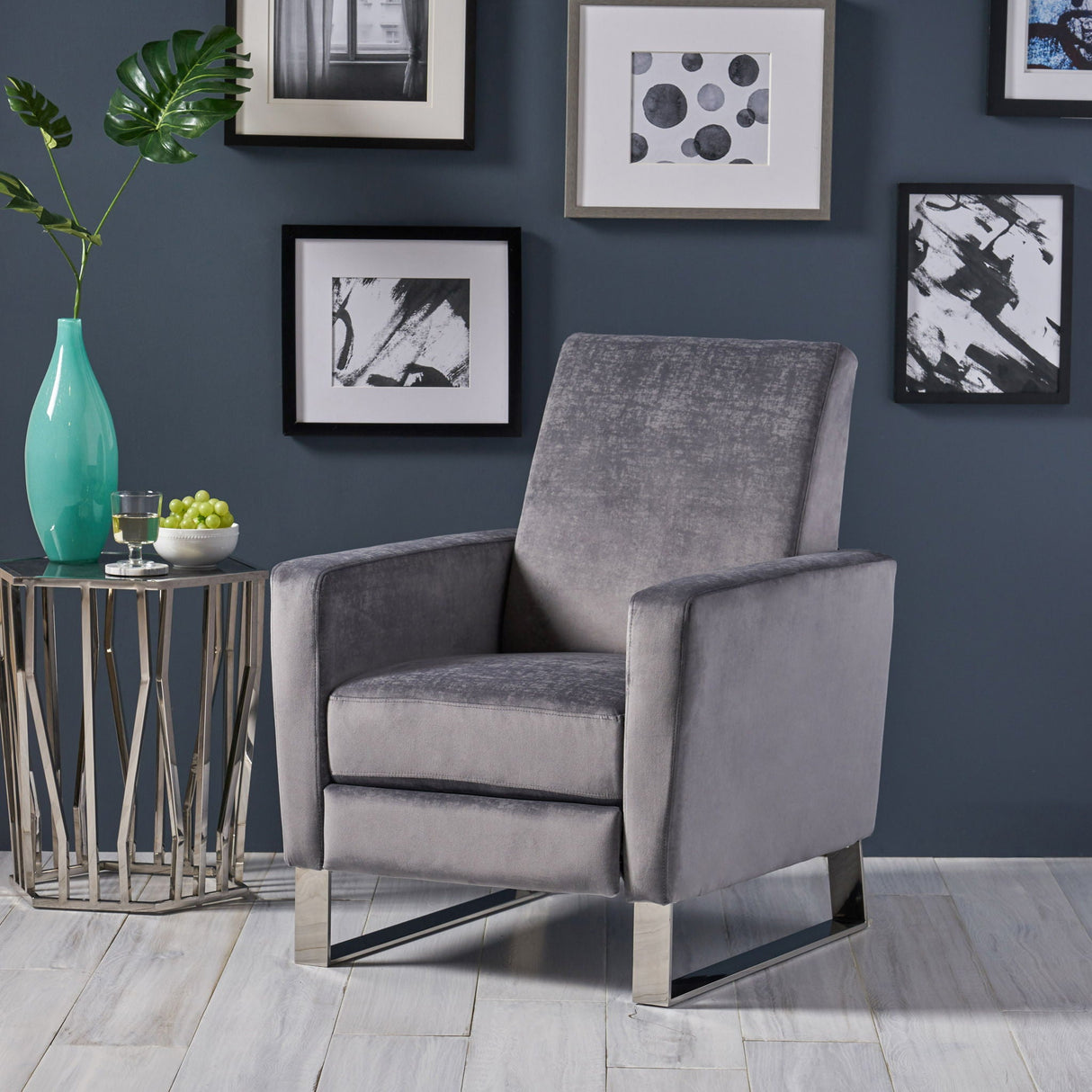 Bolt - Upholstered Recliner Chair With Stainless Steel Base - Gray / Chrome - Best Buy Furniture