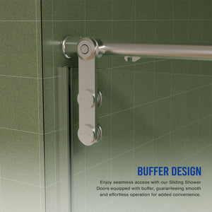 Frameless Shower Door, Sliding Shower Door, Premium 5 / 16" (8 Mm) Thick Tempered Glass Shower Enclosure With Towel Bar, Double Side Easy Clean Coat, Finished With Buffer
