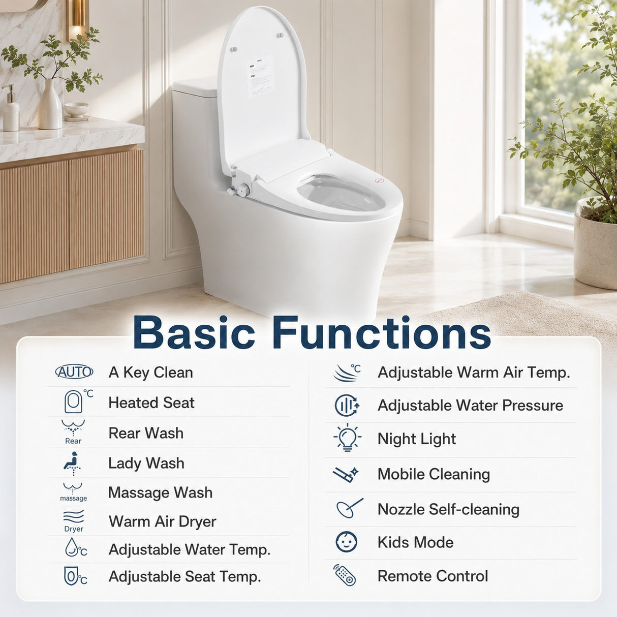 Smart Bidet Toilet Seat with Side Knob Adjustable Heated Seat