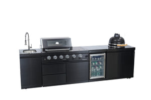 Black 118-Inch Outdoor Kitchen BBQ Island with Kamado and Stainless Steel Construction