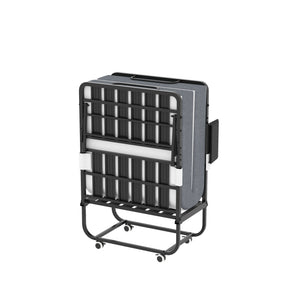 Twin Folding Bed With Memory Foam Mattress, On Wheels, Portable Bed For Adults & Guests - Black