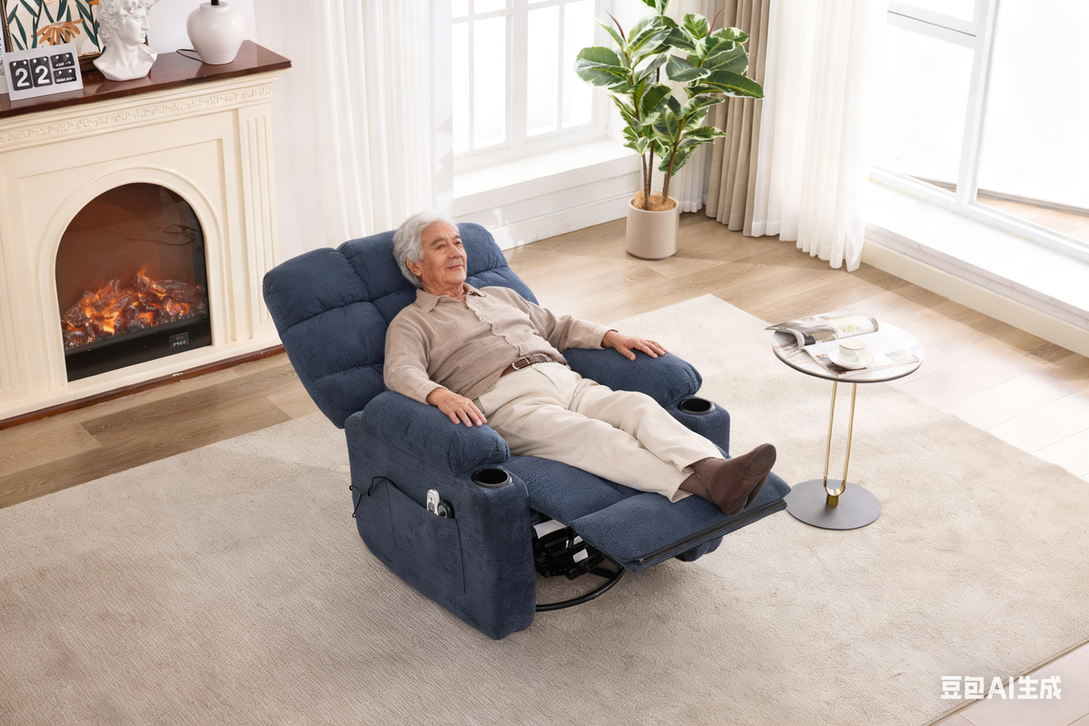 Heat Massage Electric Recliner Chair with Rocker and Swivel in Fabric