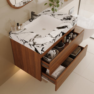 29.9" Modern Floating Bathroom Vanity with Faux Marble Top