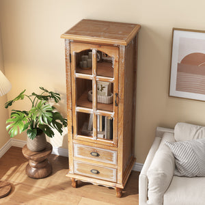 Rustic Wooden Storage Cabinet with Decorative Cutout Door & 2 Drawers