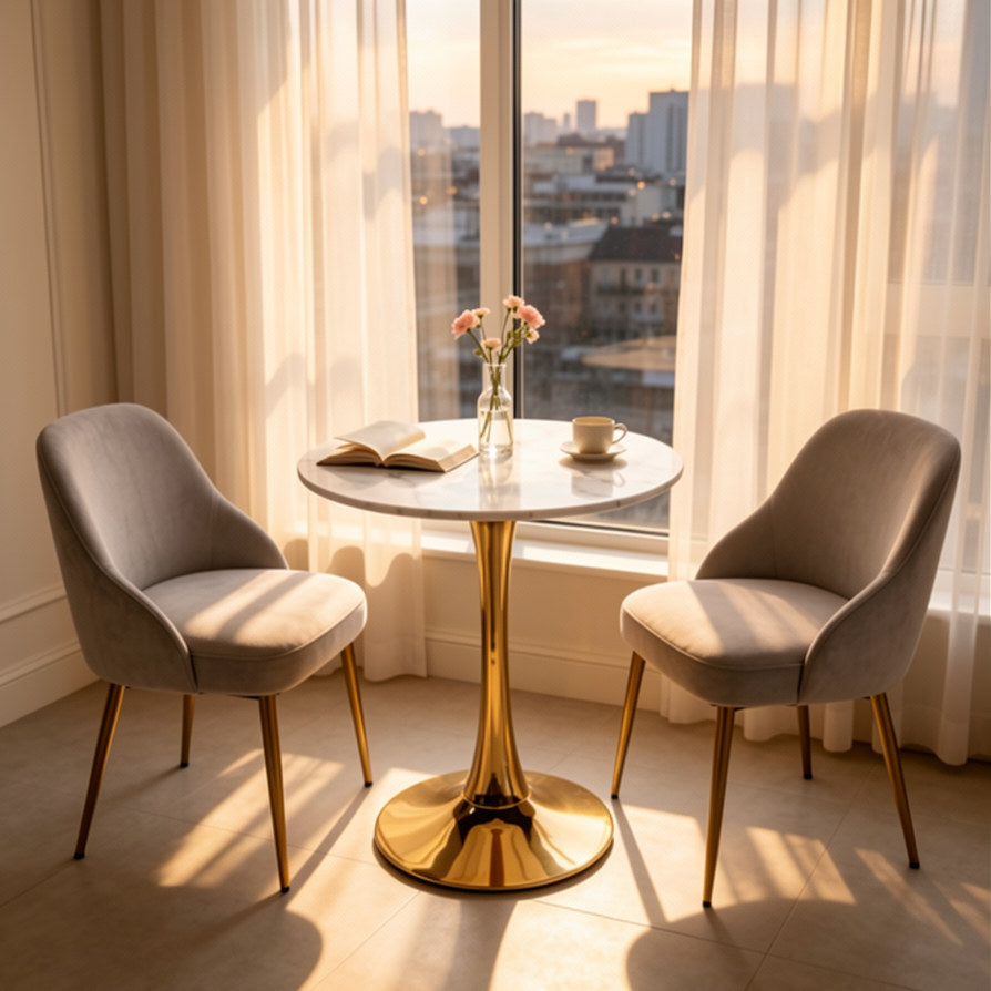 White Marble Tulip Dining Table with Golden Legs