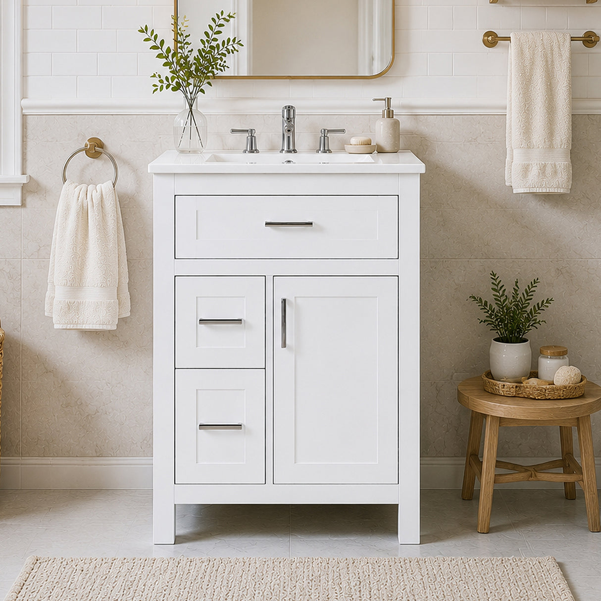 24 Inch Bathroom Vanity with Ceramic Sink