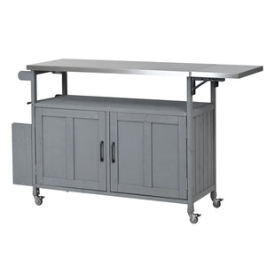 Foldable Outdoor Kitchen Island With Lockable Wheels, Storage Cabinet And Towel Rack For Patio