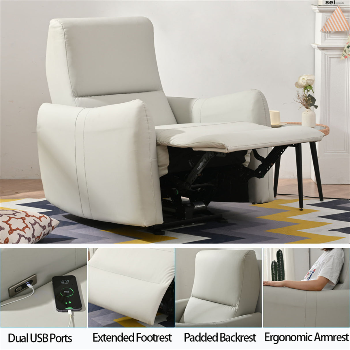 Wall Hugger Power Recliner Chair With USB Port (Type-C)