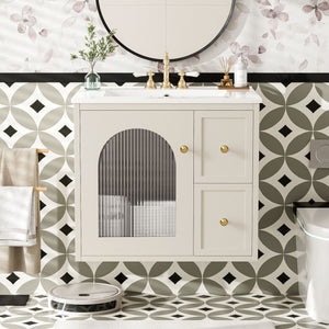 Wall-Mounted Bathroom Vanity Set With Sink, 2 Drawers And Soft-Close Door