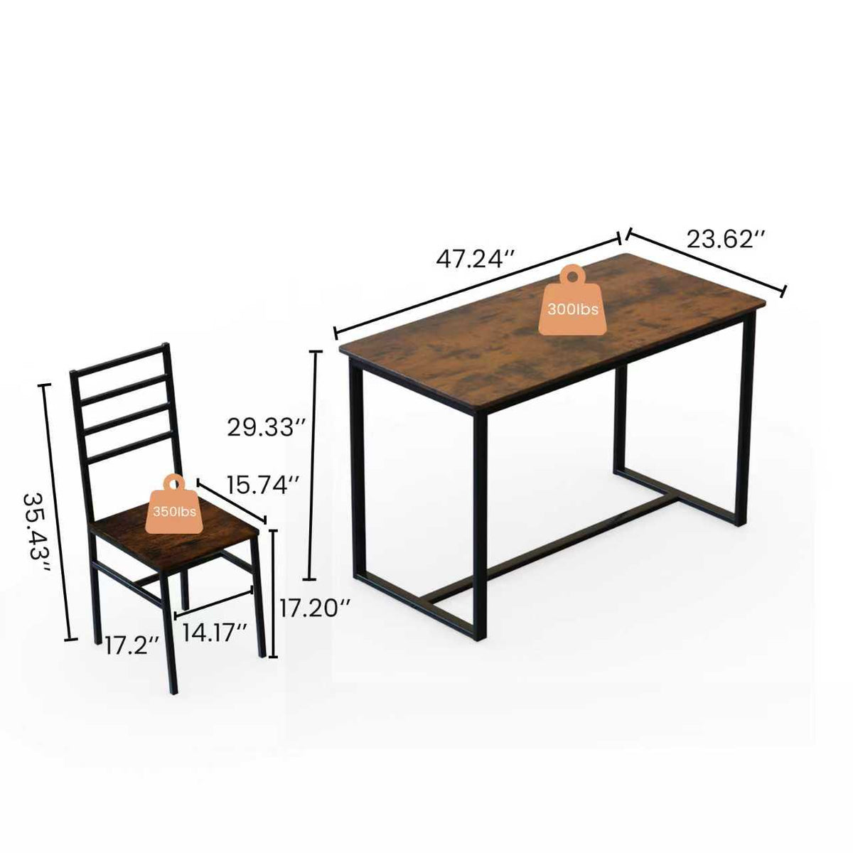 5 Piece Metal and Wood Indoor Modern Dining Table Set for 4