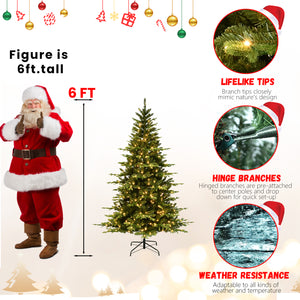 6-Foot Hinged PE & PVC Artificial Christmas Tree, 1608 Tips, 350 Warm White LED Lights