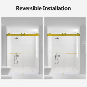 Frameless Double Sliding Soft-Close Shower Door, 3 / 8" (10Mm) Thick SGCC Tempered Glass Door, Matte