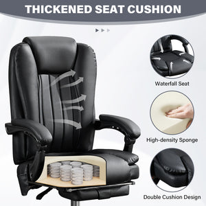 Massage Office Chair with Heat and 6 Vibration Points - Black Leather