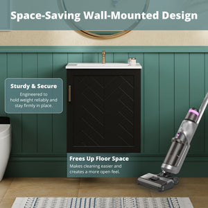 Modern Wall Mounted Bathroom Cabinet With Side Shelf And Ceramic Sink