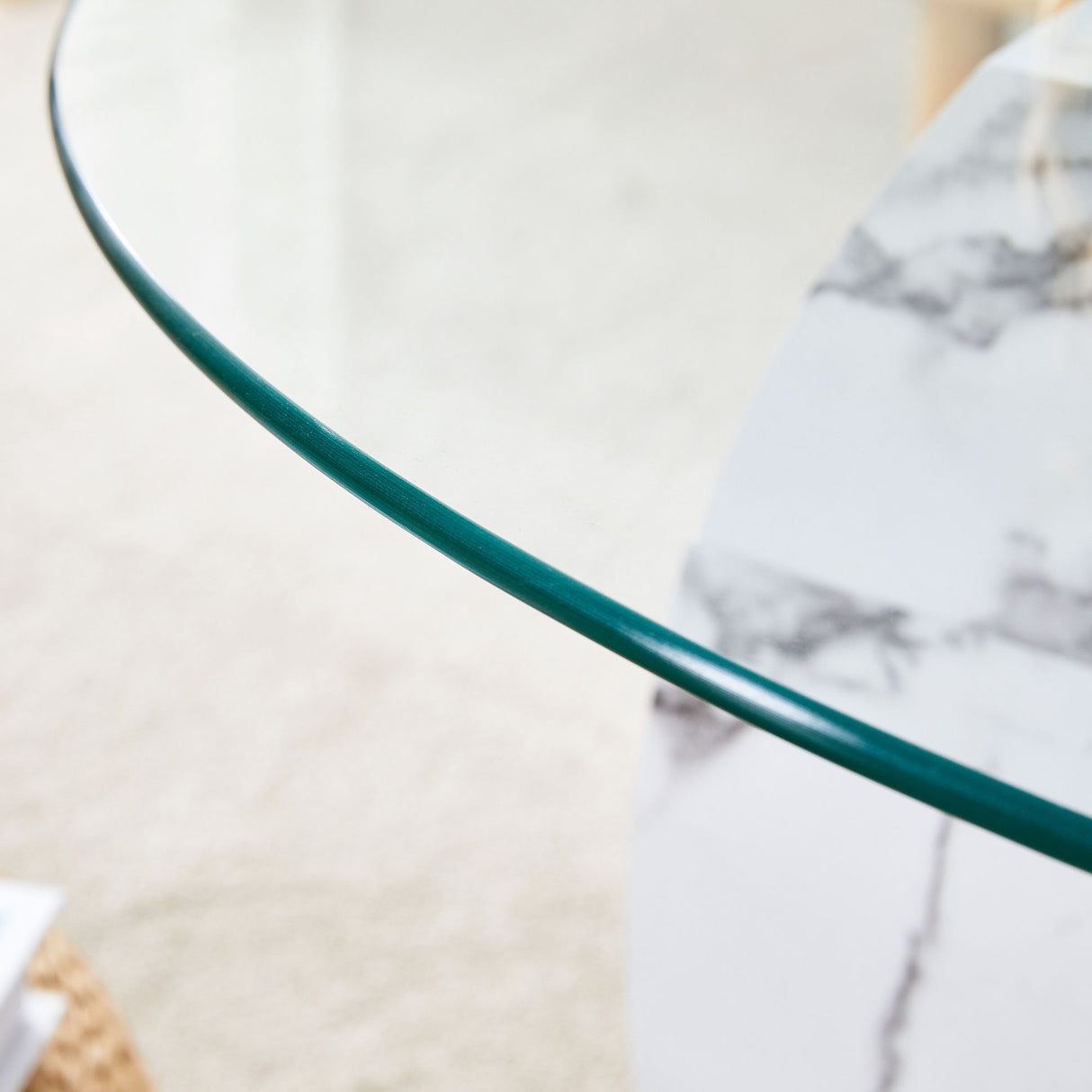 Contemporary Artistic Double Layer Coffee Table, Tempered Glass Top
