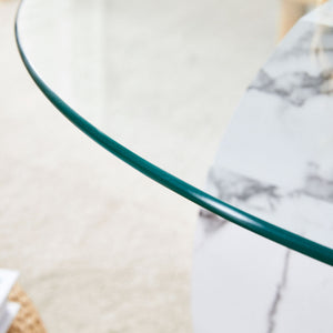 Contemporary Artistic Double Layer Coffee Table, Tempered Glass Top