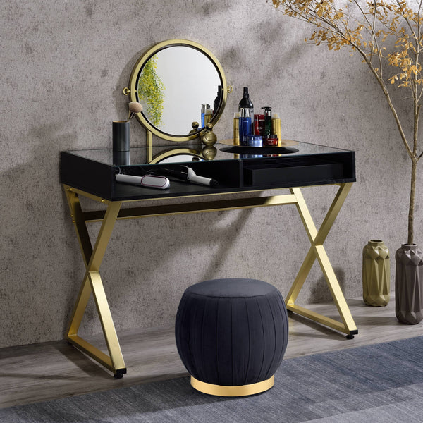 Black & Gold Finish Vanity Desk