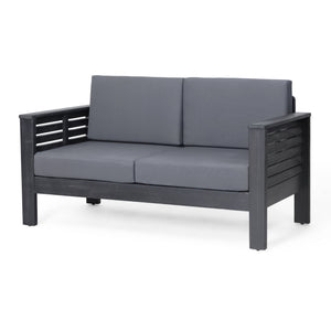 Acacia Wood Loveseat And Coffee Table Set With Cushions
