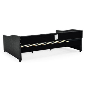 Upholstered Tufted Daybed With 2 Drawers, Waved Arms