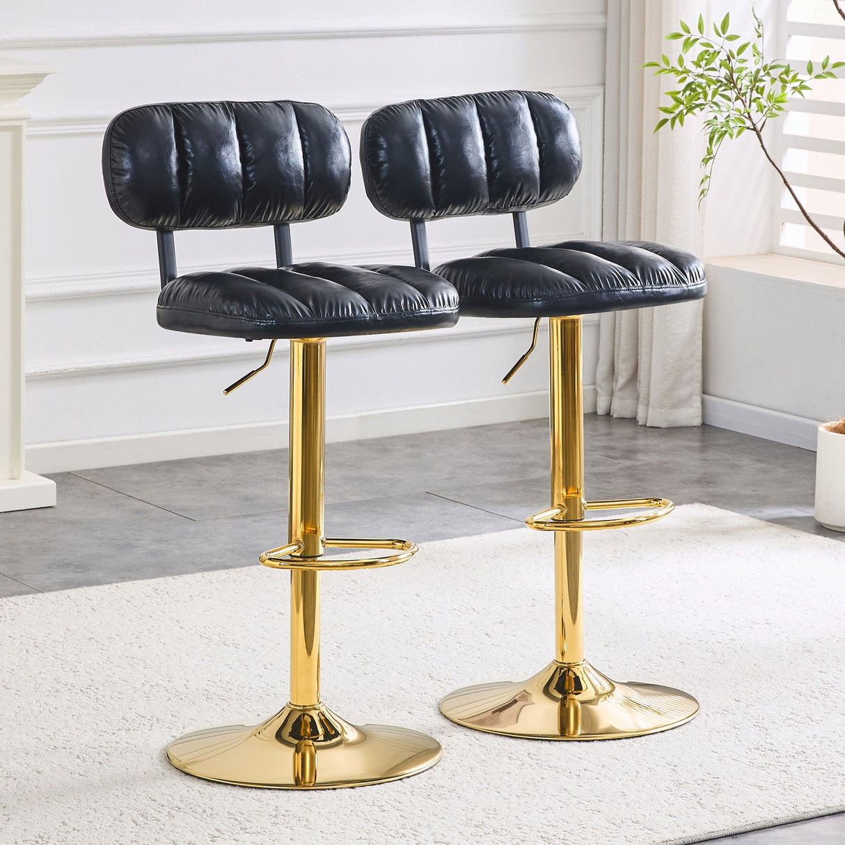 Adjustable Height Bar Stools & Footrest For Kitchen Island (Set of 2)