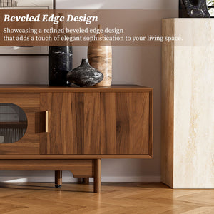 Modern TV Stand With Fluted Glass Doors & 2 Drawers