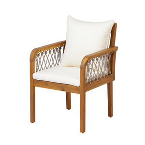 Outdoor Patio Acacia Wood Chairs With Woven Rope Arms