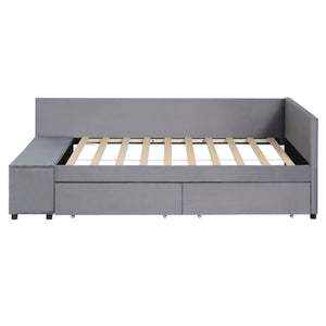 L Shaped Upholstered Platform Bed With Storage And Drawers