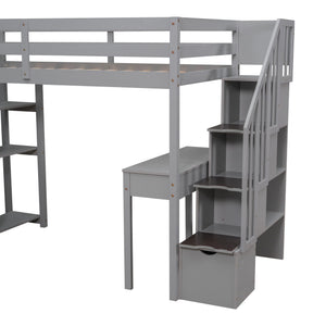 Loft Bed With Storage Drawers, Desk And Stairs With Shelves