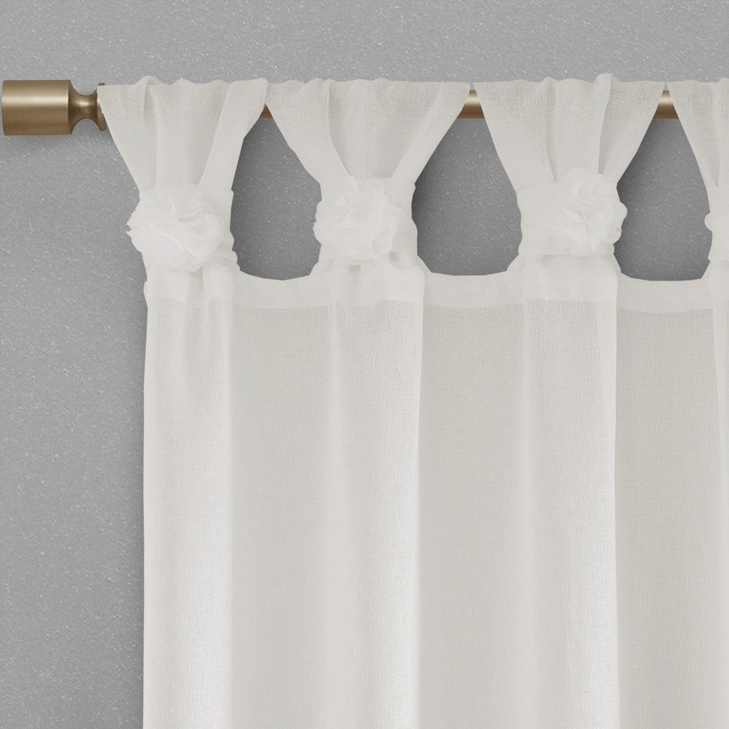 Floral Embroidered Cuff Tab Top Solid Curtain Panel