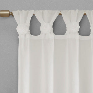 Floral Embroidered Cuff Tab Top Solid Curtain Panel