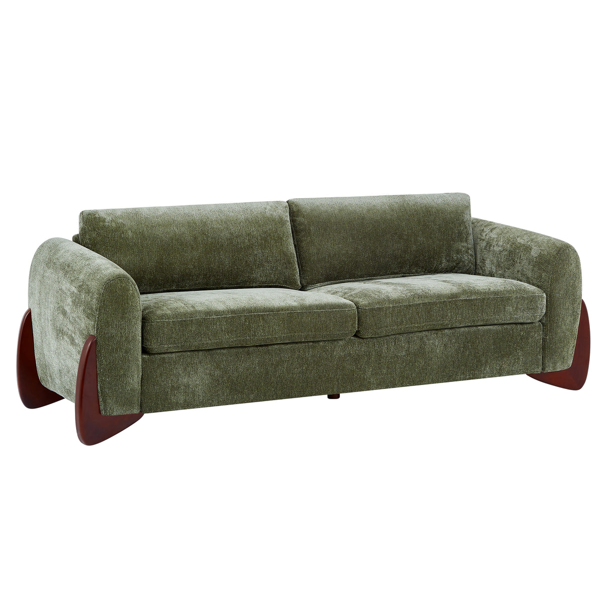89"L Chenille Sofa with Wooden Legs – Olive