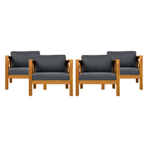 Outdoor Acacia Wood Club Wooden Armchair with Cushions (Set of 4)