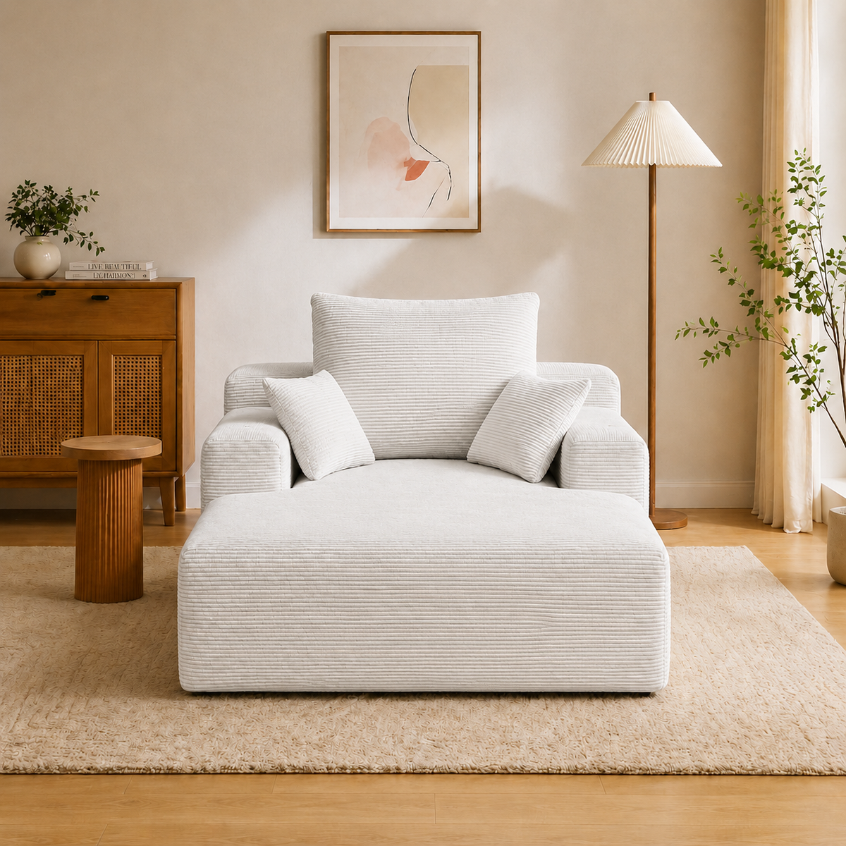 71.65'' Corduroy Chaise Lounge Sofa with Cup Holders & Storage Pocket