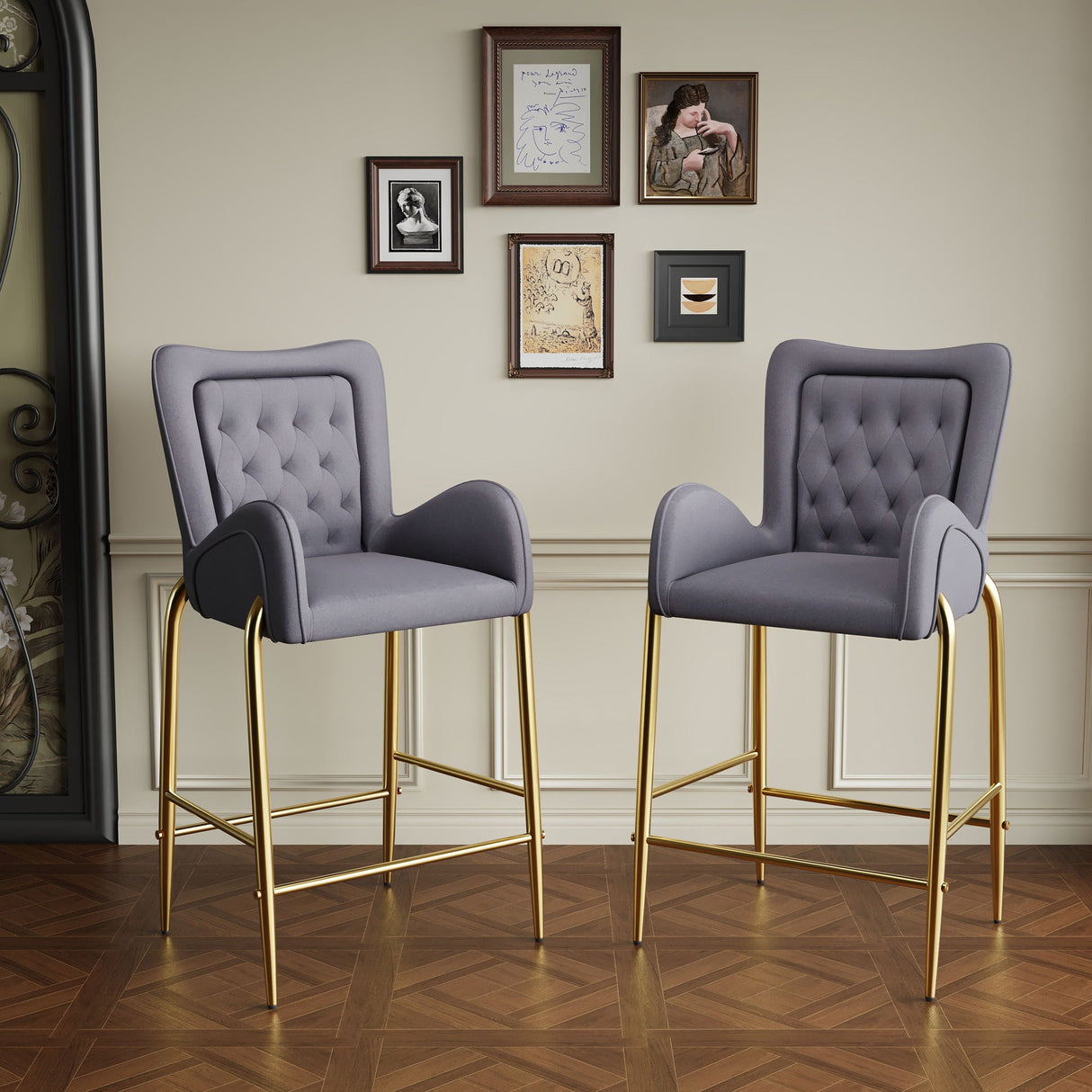 Velvet Fabric Counter Height Bar Stools (Set of 2) - Best Buy Furniture